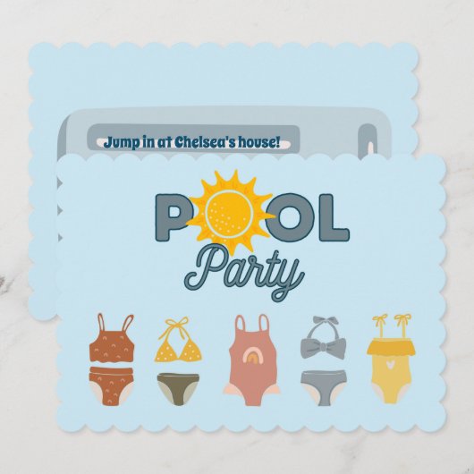 Uitnodiging voor zwembadfeest (Voorkant / Achterkant)