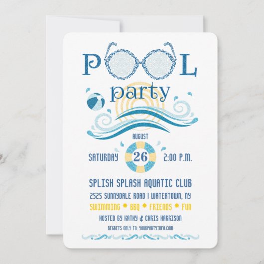 Uitnodiging voor zwembadfeest (Voorkant)