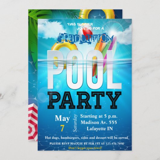 Uitnodiging voor zwembadfeest (Voorkant / Achterkant)