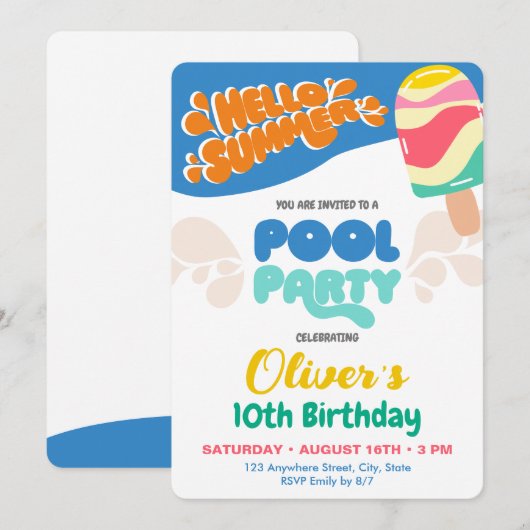 Uitnodiging voor zwembadfeest (Voorkant / Achterkant)