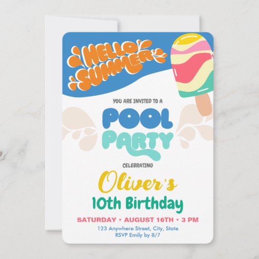 Uitnodiging voor zwembadfeest (Voorkant)