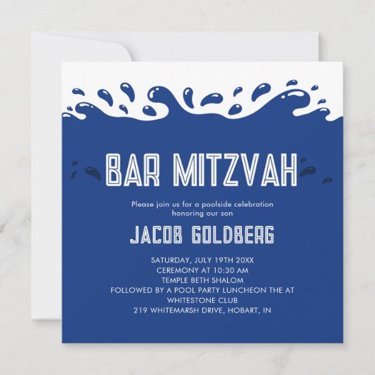 Uitnodiging voor zwembadfeest Bar Mitzvah (Voorkant)