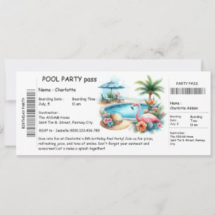 Uitnodiging voor zwembadfeest in ticketstijl – Ver