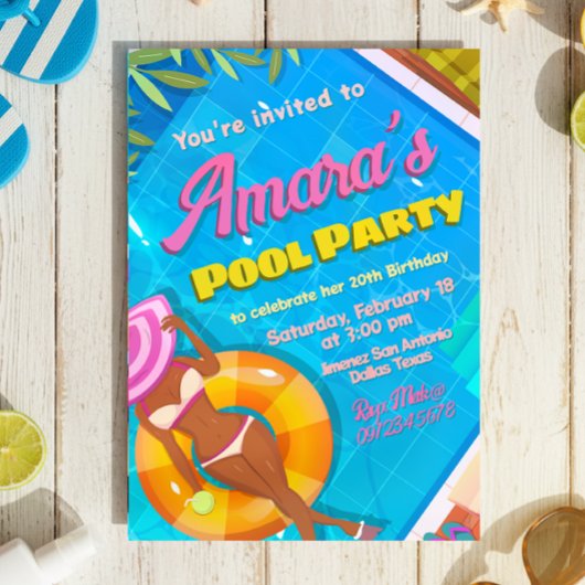 Uitnodiging voor zwembadfeest meisje