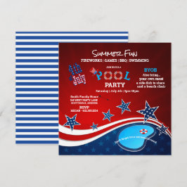 Uitnodiging voor zwembadfeest met BBQ en vuurwerk