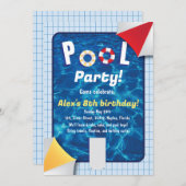 Uitnodiging voor zwembadfeest met drijvers (Voorkant / Achterkant)