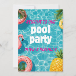 Uitnodiging voor zwembadfeest met flamingo en trop