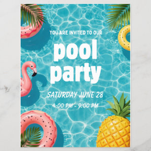 Uitnodiging voor zwembadfeest met flamingo's en tr flyer