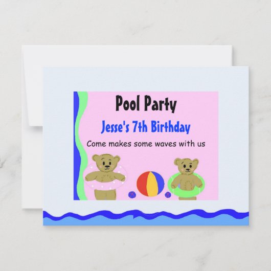Uitnodiging voor zwembadfeest verjaardag (Voorkant)