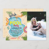 Uitnodiging voor zwembadfeest verjaardagsfoto (Voorkant / Achterkant)