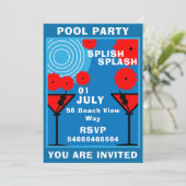 Uitnodiging voor zwembadfeest voor volwassenen (Staand voorkant)