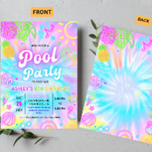Uitnodiging voor zwembadfeest, Zomer Glow neon zwe