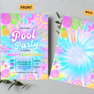 Uitnodiging voor zwembadfeest, Zomer Glow neon zwe
