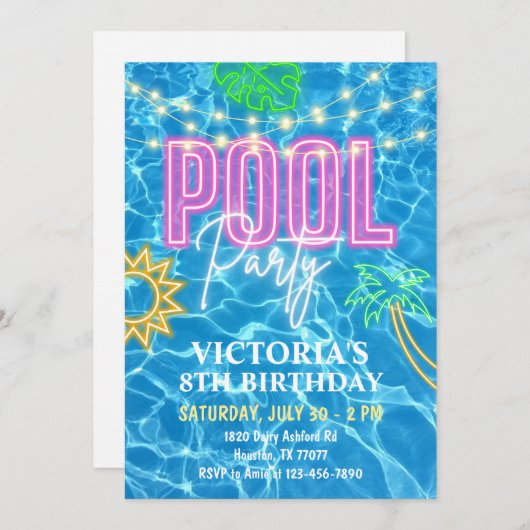Uitnodiging voor zwembadfeest, zomerzwembadfeest (Voorkant / Achterkant)
