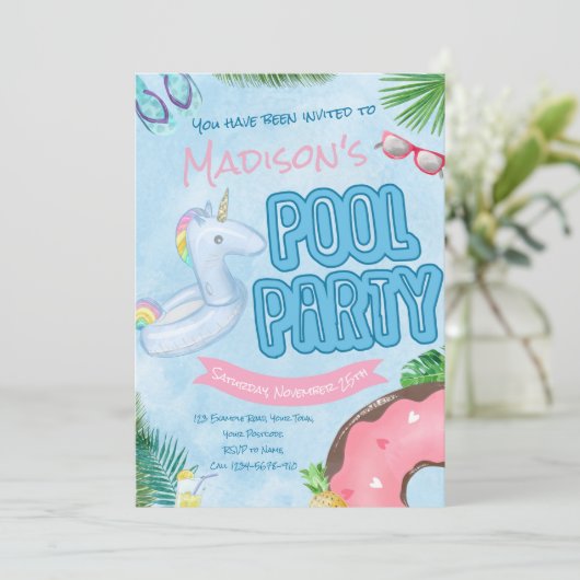 Uitnodiging voor zwembadfeest, zwembadfeest, zwemf (Staand voorkant)