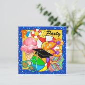 Uitnodiging voor zwembadfeestje bij diploma-uitrei (Staand voorkant)