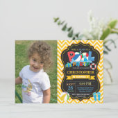 Uitnodiging voor zwembadfeestje Geel Spettertijd J (Staand voorkant)