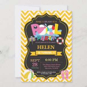 Uitnodiging voor zwembadfeestje Geel Spettertje Me