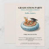 Uitnodiging voor zwembadfeestpizza afstudeerfeest (Voorkant / Achterkant)