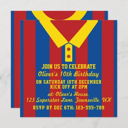 Uitnodiging Voorbeeld Voor Voetbaltenue Thema Fees (Voorkant / Achterkant)