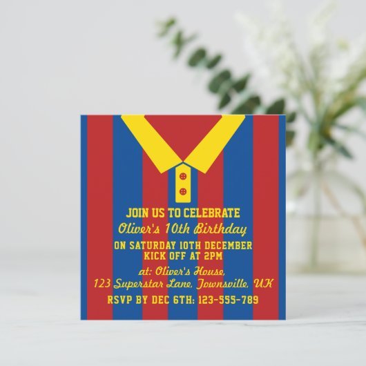 Uitnodiging Voorbeeld Voor Voetbaltenue Thema Fees (Staand voorkant)