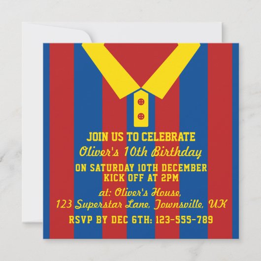 Uitnodiging Voorbeeld Voor Voetbaltenue Thema Fees (Voorkant)