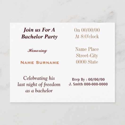 Uitnodiging vrijgezellenfeest, Groom Shower Uitnod (Achterkant)