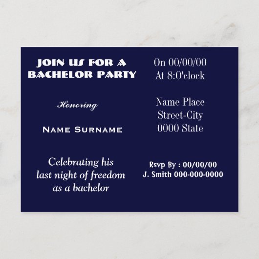 Uitnodiging vrijgezellenfeest, Groom Shower Uitnod (Achterkant)