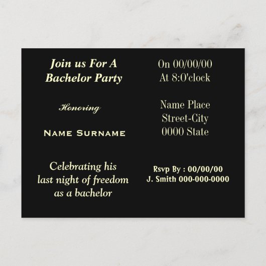 Uitnodiging vrijgezellenfeest, Groom Shower Uitnod (Achterkant)