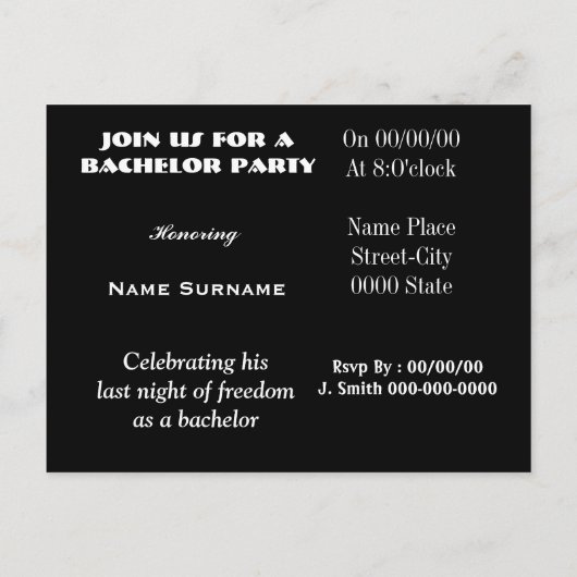 Uitnodiging vrijgezellenfeest, Groom Shower Uitnod (Achterkant)