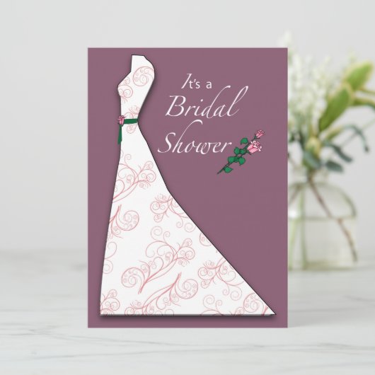 Uitnodiging Vrijgezellenfeest jurk silhouet pruim (Staand voorkant)