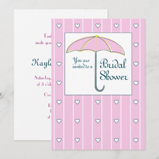 Uitnodiging, Vrijgezellenfeest Roze Umbrella Kaart (Voorkant / Achterkant)