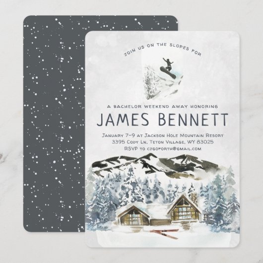 Uitnodiging vrijgezellenweekend skitrip (Voorkant / Achterkant)
