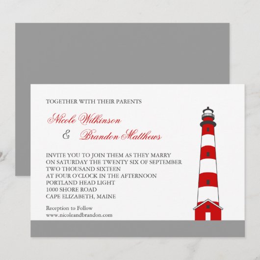 Uitnodiging vuurtoren voor bruiloft (Voorkant / Achterkant)