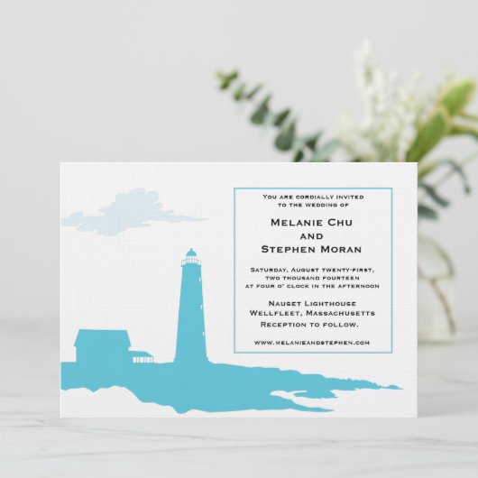 Uitnodiging vuurtoren voor bruiloft (Staand voorkant)