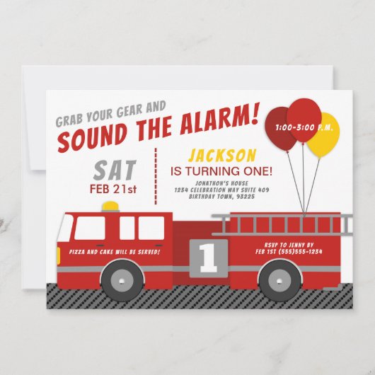 Uitnodiging vuurvrachtwagen Birthday Party (Voorkant)
