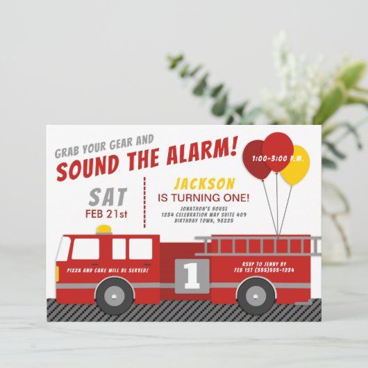 Uitnodiging vuurvrachtwagen Birthday Party (Staand voorkant)