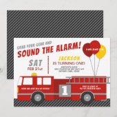 Uitnodiging vuurvrachtwagen Birthday Party (Voorkant / Achterkant)