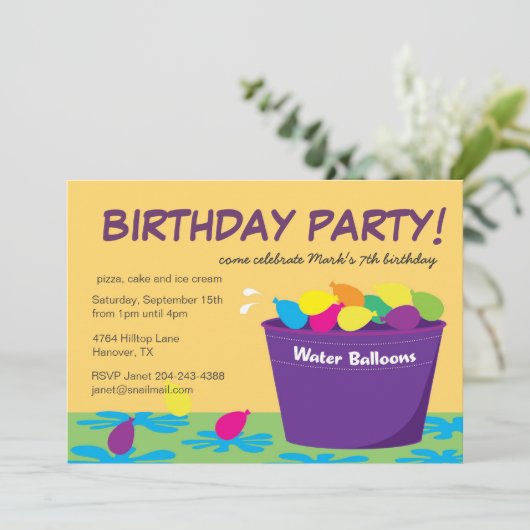 Uitnodiging waterballonpartij (Staand voorkant)