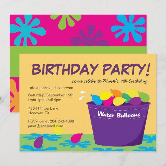 Uitnodiging waterballonpartij (Voorkant / Achterkant)