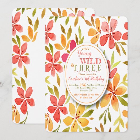 Uitnodiging watermeloen bloemen (Voorkant / Achterkant)