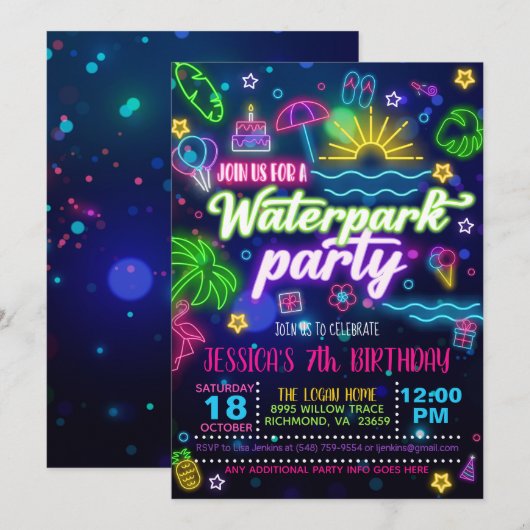 Uitnodiging Waterpark Verjaardagsfeestje (Voorkant / Achterkant)
