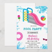 Uitnodiging waterslide feest verjaardag  (Voorkant / Achterkant)