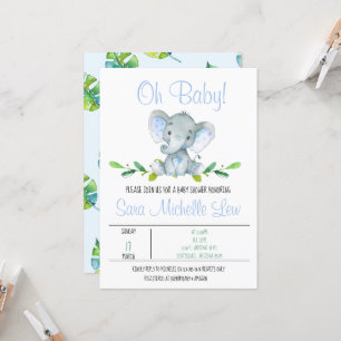 Uitnodiging Waterverf Baby shower Elephant