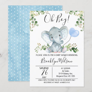 Uitnodiging Waterverf Baby shower Elephant