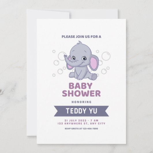 Uitnodiging Waterverf Baby shower Elephant (Voorkant)