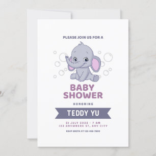 Uitnodiging Waterverf Baby shower Elephant