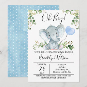 Uitnodiging Waterverf Baby shower Elephant