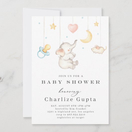 Uitnodiging Waterverf Baby shower Elephant (Voorkant)