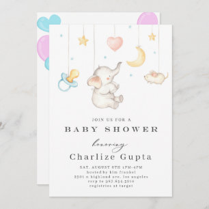 Uitnodiging Waterverf Baby shower Elephant